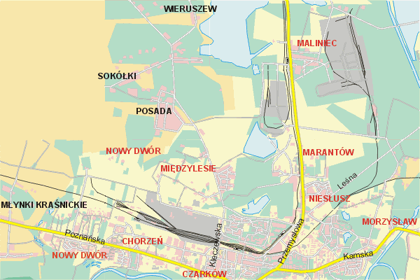 Mapa ( Plan ) Konina. Warstwa gwna. Konin - Wielkopolska.    
   Warstwa gwna prezentuje ukad ulic Konina, oraz okolicznych miejscowoci. Zaznaczono: gwne trasy komunikacyjne, trasy przelotowe Konina, jeziora, rzeki, trasy kolejowe, tereny zielone, przemysowe i zarysy zabudowa. Mapa wykonana jest w skali 1:10 000 - warstwa podstawowa oraz w wikszych skalach.

Konin - warstwa gwna Internetowego Planu Konina serwisu Cyber Wielkopolska.